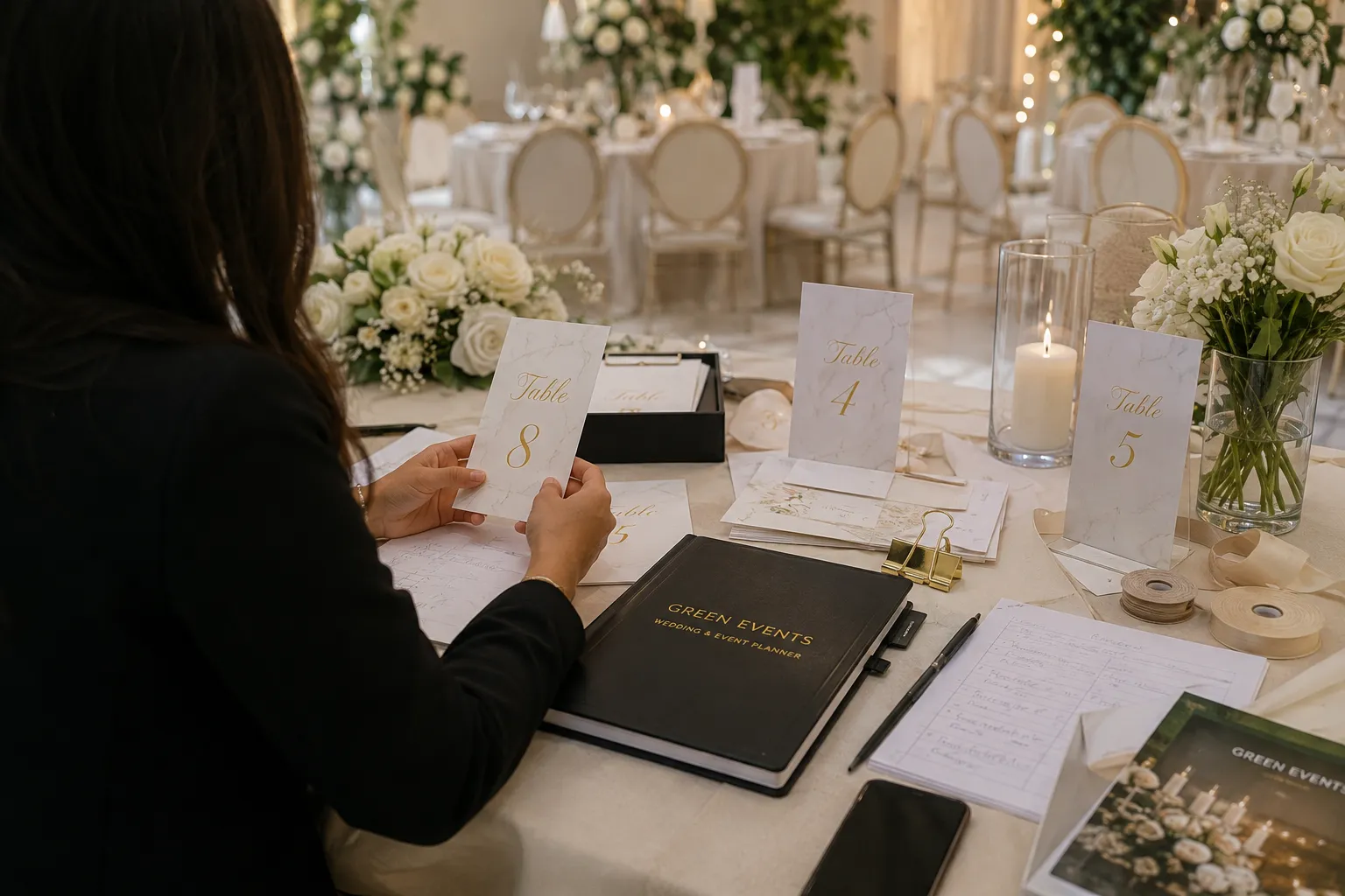 Préparation du plan de table et des numéros de table pour une réception