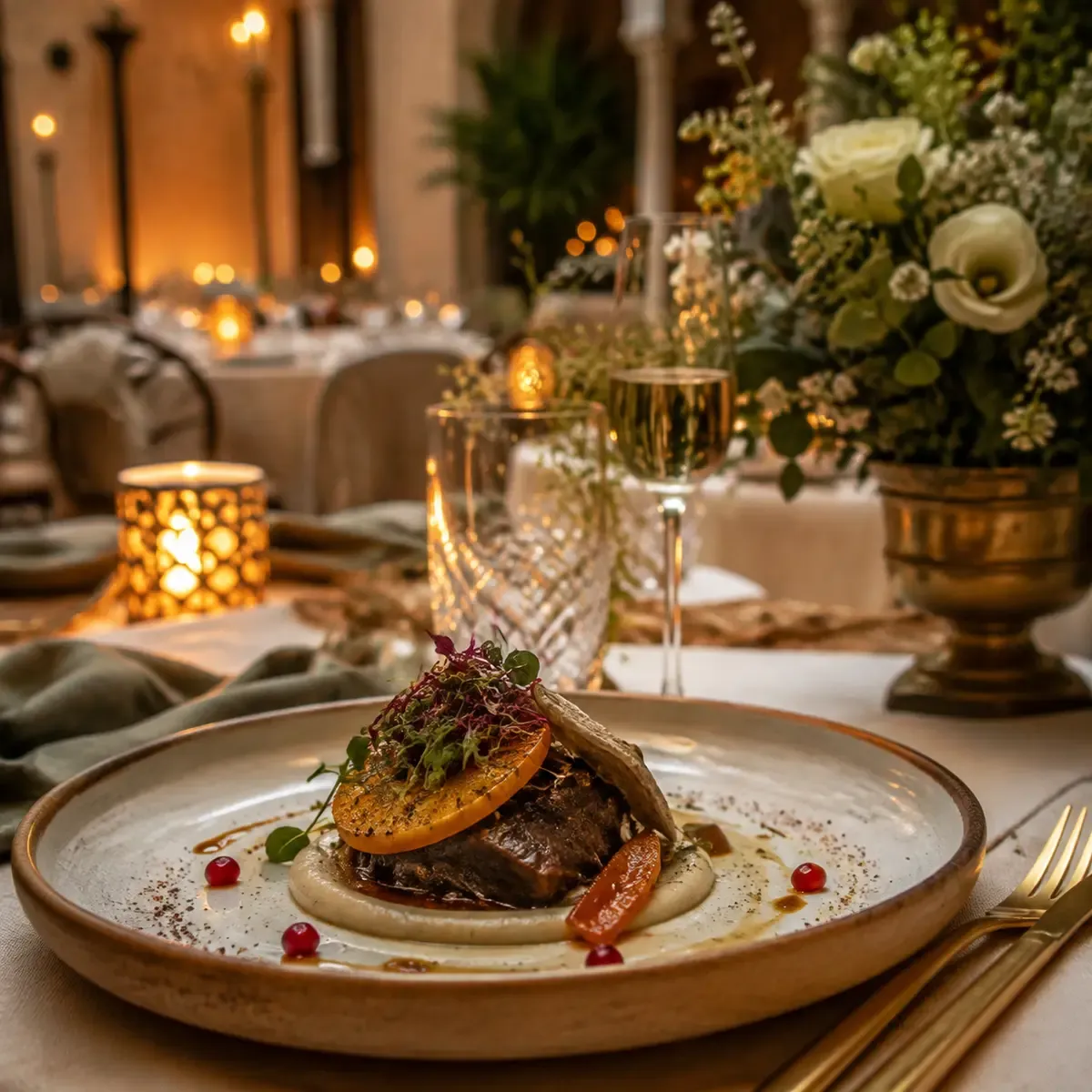 Assiette gastronomique marocaine sur une table de réception