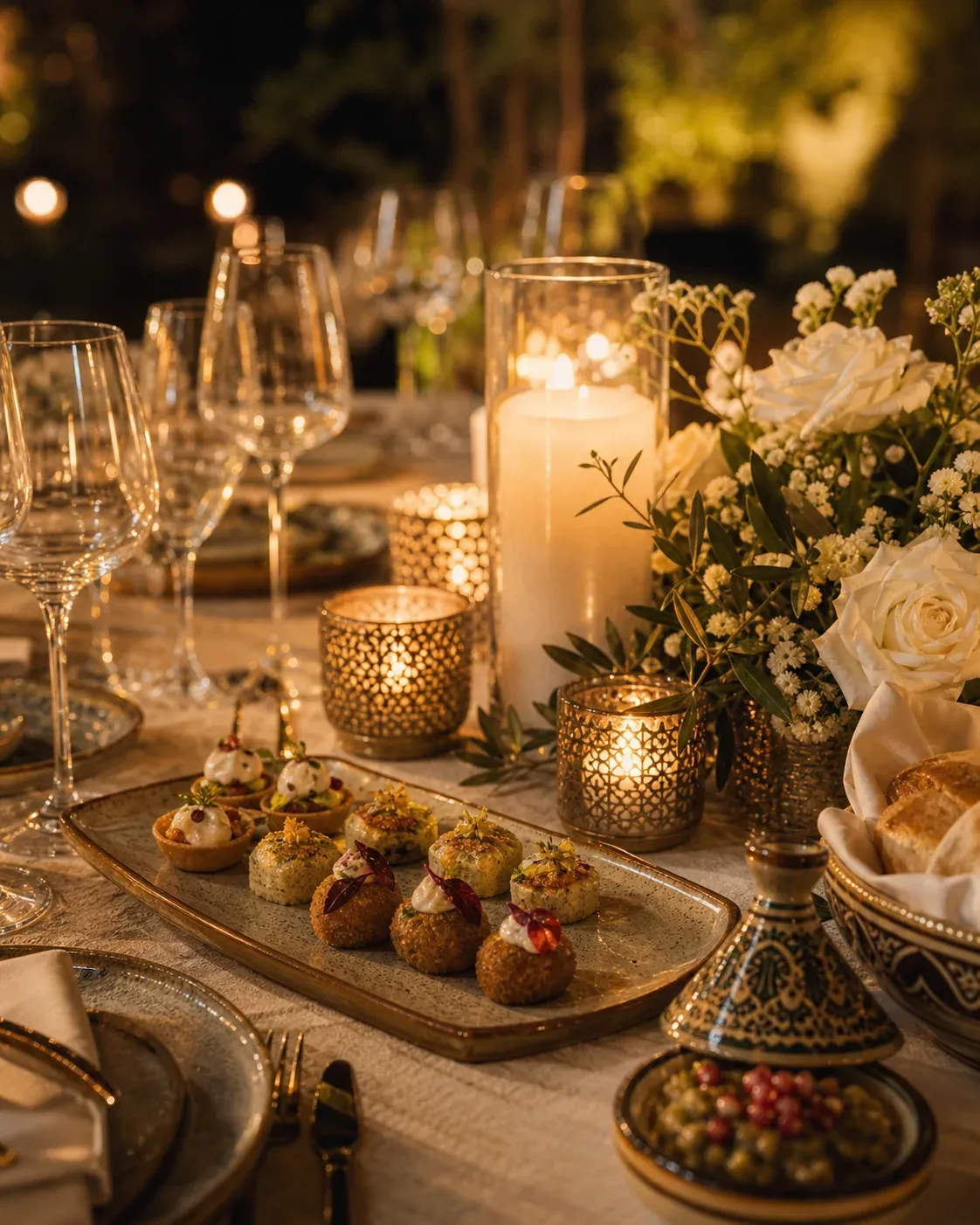 Détail traiteur sur une table de mariage à Marrakech